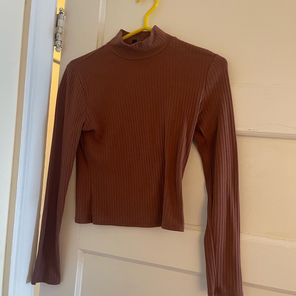 One Clothing Chocolate Ribbed Long Sleeve Top